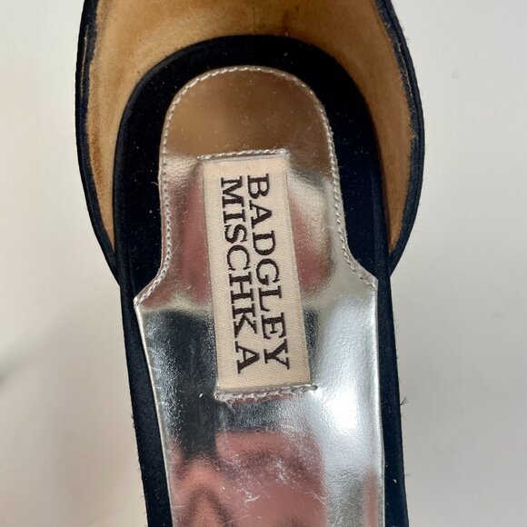 Badgley Mischka Dazzler Black Satin Strappy Heels With Beaded Ankle Strap, Sz 9 - Picture 9 of 10